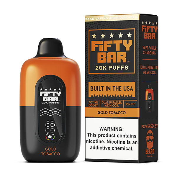 fifty bar 20k puff disposable gold tobacco