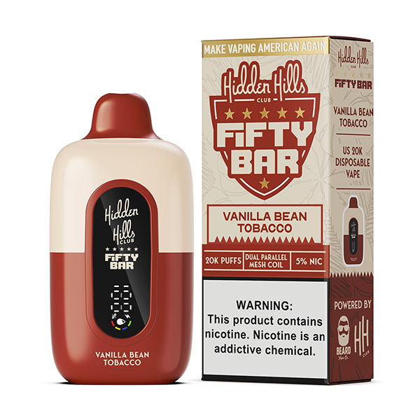 hidden hills x fifty bar 20k puff disposable vanilla bean tobacco